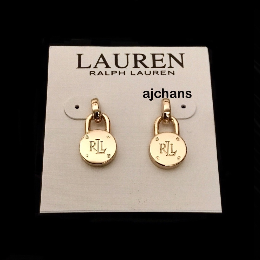 Lauren Ralph Lauren Gold Tone Logo Padlock Drop Earrings